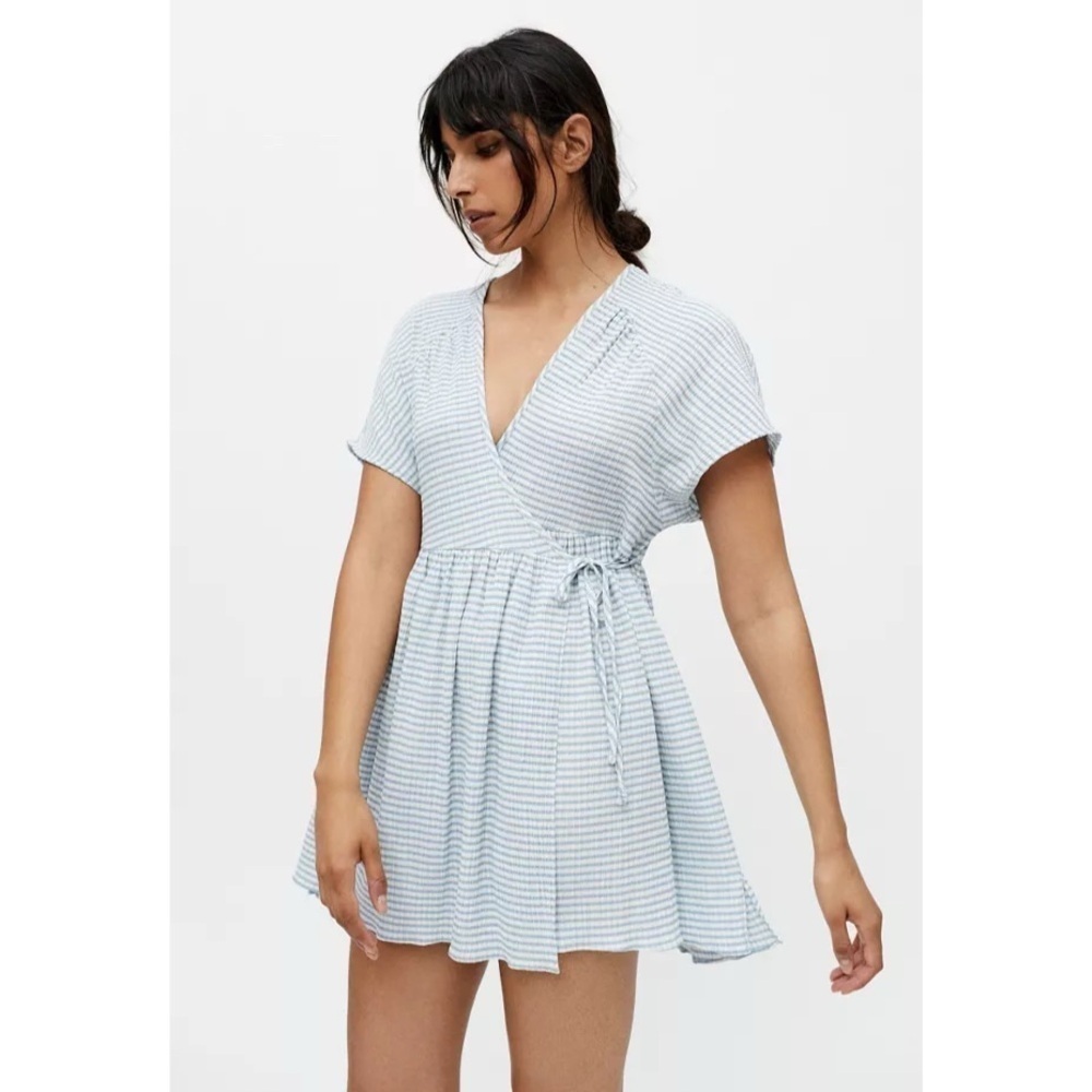 Urban Outfitters Alice Mini Wrap Dress Small Blue Grid